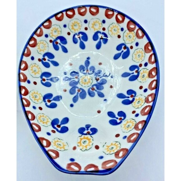 Two Ceramic Gypsy Stoneware Signature Kitchen Spoon Rests Red Blue Green Yellow - Picture 3 of 6